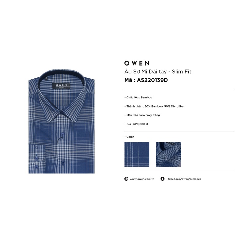 Áo Sơ Mi Nam OWEN AS220139D Chất Liệu Bamboo An Toàn Cho Làn Da Kiểu Dáng Slim Fit Tông Xanh Chủ Đạo Nam Tính Nổi Bật