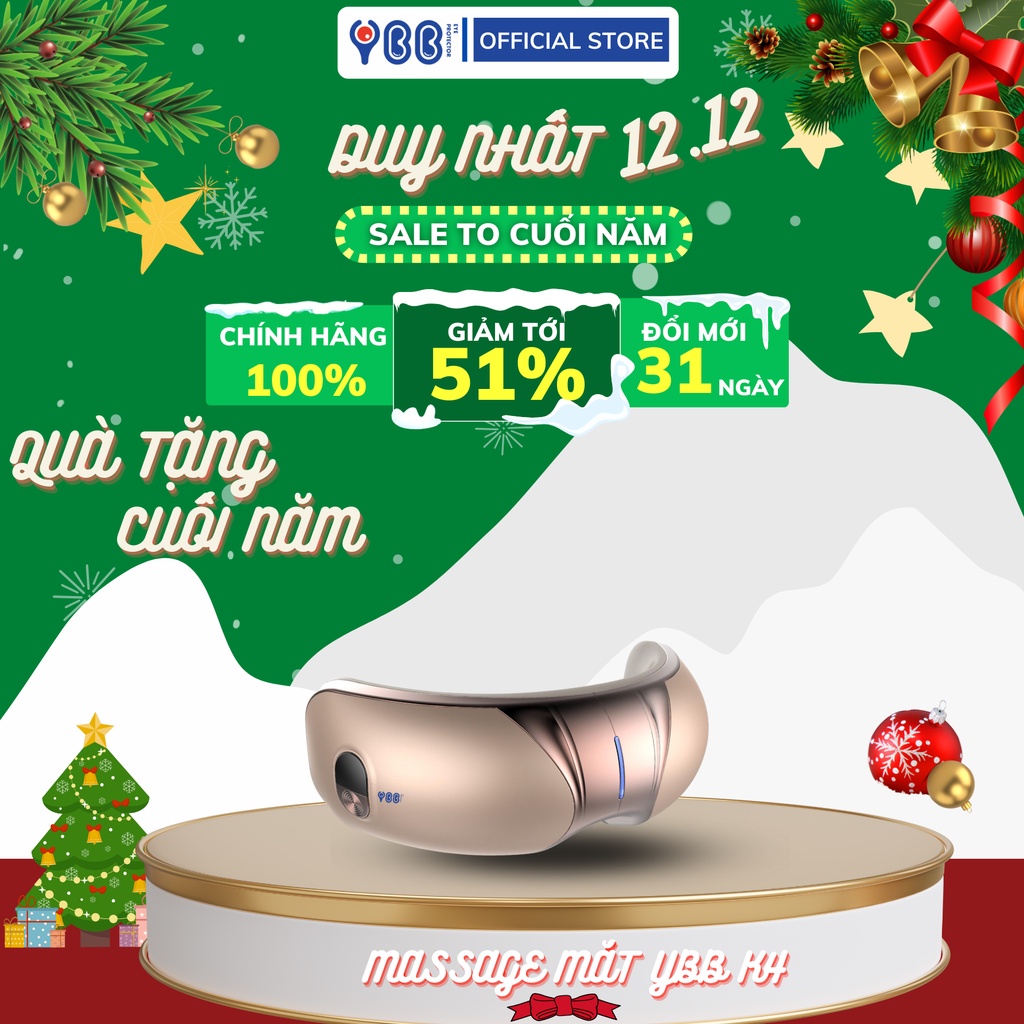 Máy Massage Mắt YBB K4, Mát Xa Túi Khí Kèm Nhiệt, Công Nghệ Lọc Không Khí I-on Âm, Phát Nhạc Bluetooth