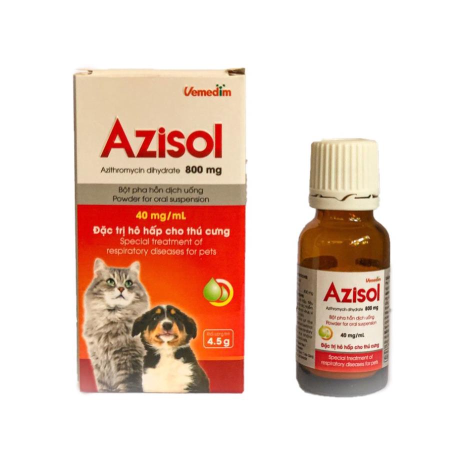 Azisol bột pha uống hỗ trợ hô hấp, tiêu hóa cho chó mèo gà đá