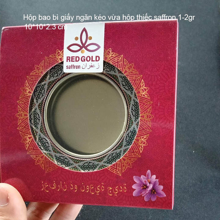 10x10x2.3cm Hộp bao bì giấy ngăn kéo cho hộp thiếc saffron (đường kính 7 tới 7.5cm, cao 2cm, đựng 1-2g)
