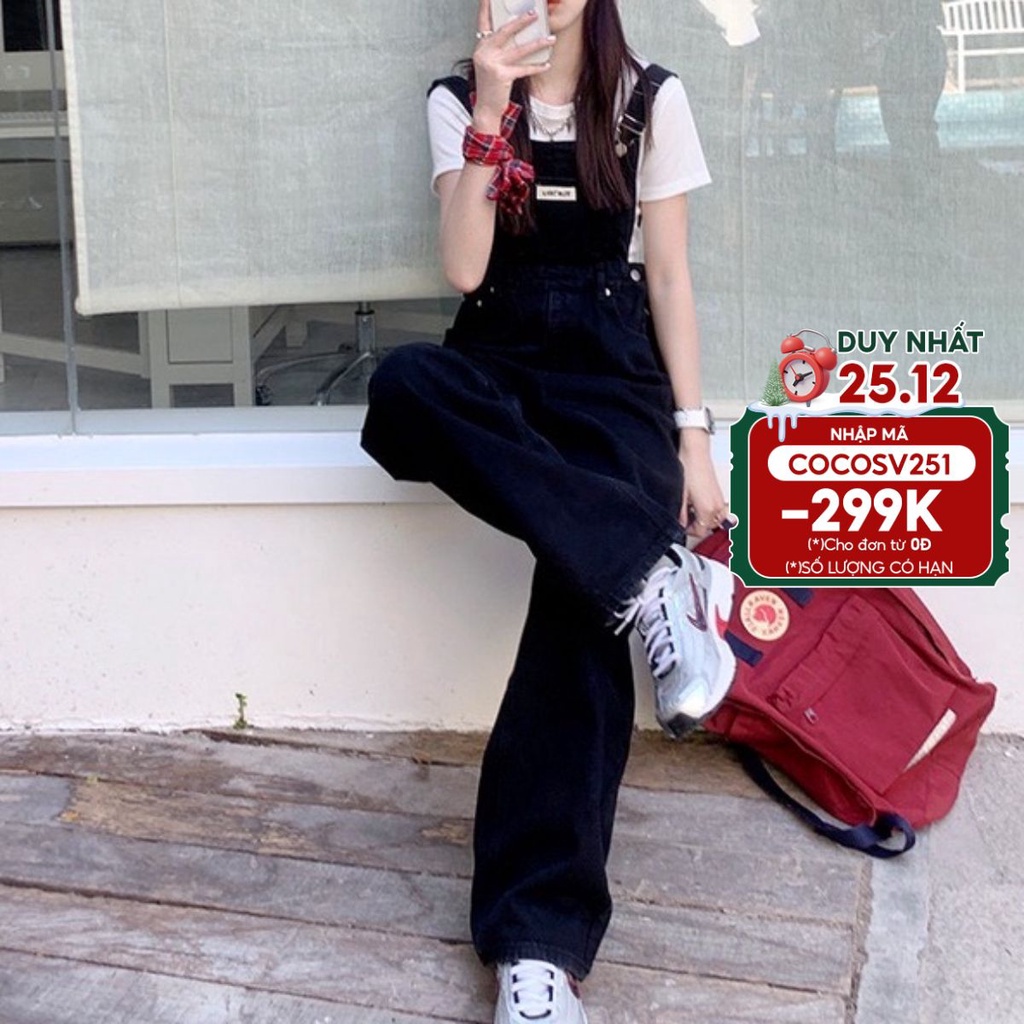Quần yếm jean kaki nữ dáng rộng, quần yếm jean phong cách ulzzang_y6