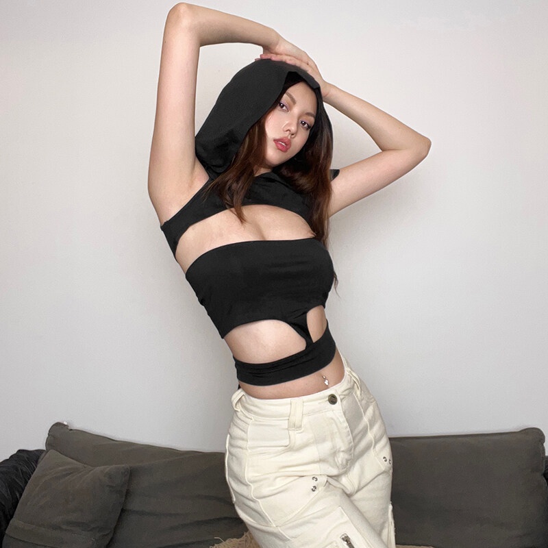 Set Áo Hoodies Không Tay + Áo Lót Quyến Rũ Thời Trang Nữ