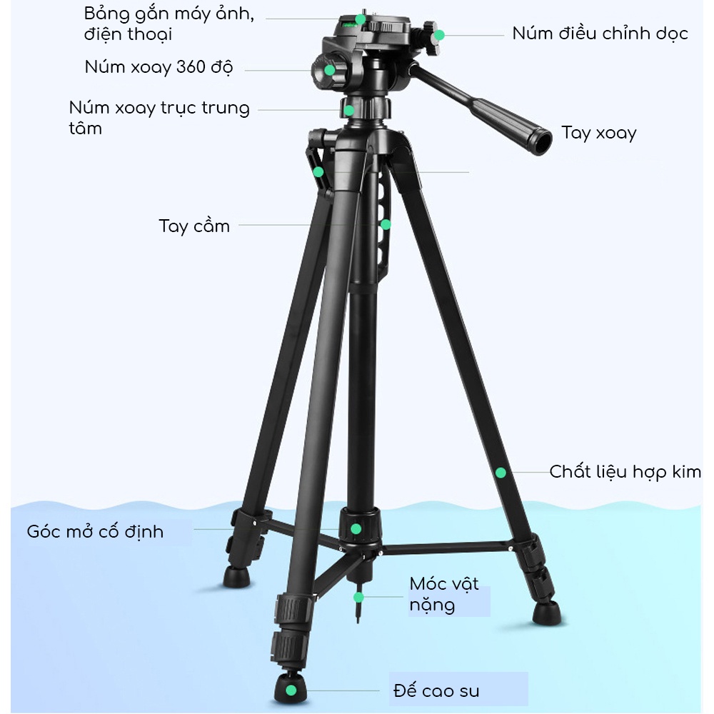 Chân Máy Ảnh Tripod Weifeng WT-3540 , khung nhôm cao cấp , cao 1.6m chịu tải 4kg hỗ trợ chụp ảnh, quay video, livestream