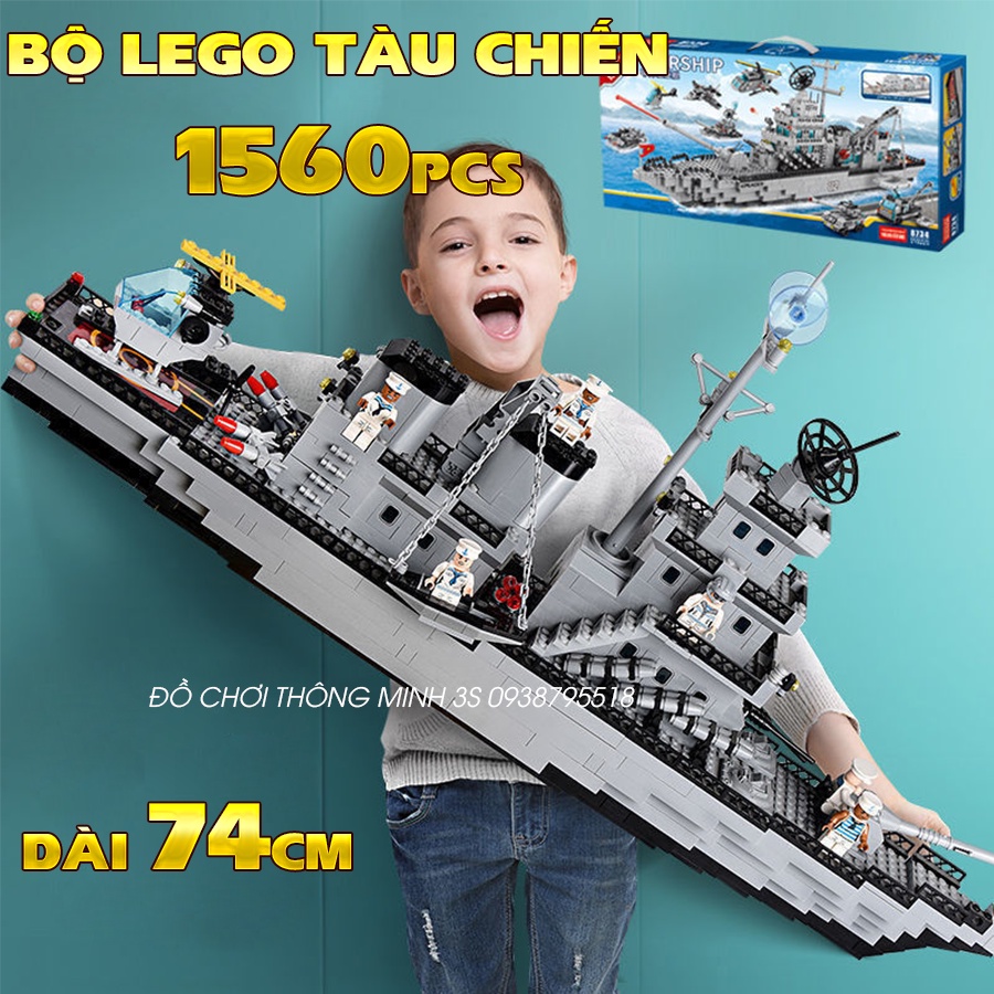 Hộp quà tặng lego tàu chiến 1560 chi tiết, đồ chơi lắp ráp thông minh chiến hạm 1560pcs