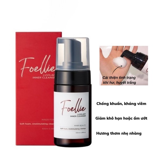 Dung dịch vệ sinh phụ nữ Foellie Luvilady Inner Cleanser 100ml làm sạch vùng kín dạng bọt khử mùi Harin Official Store