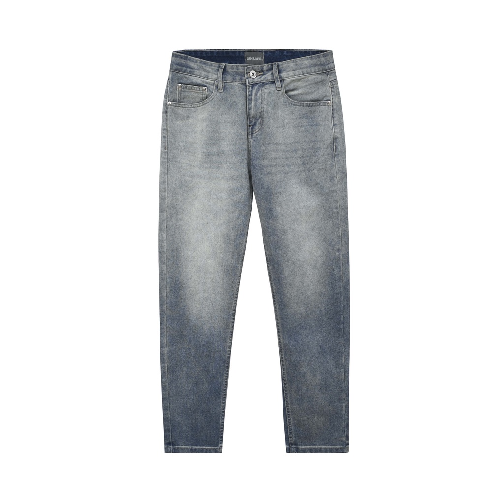 Quần jean nam streetwear cao cấp, màu dirty blue trơn wash bạc form slim/skinny fit, chất liệu jeans co dãn, ko ra màu