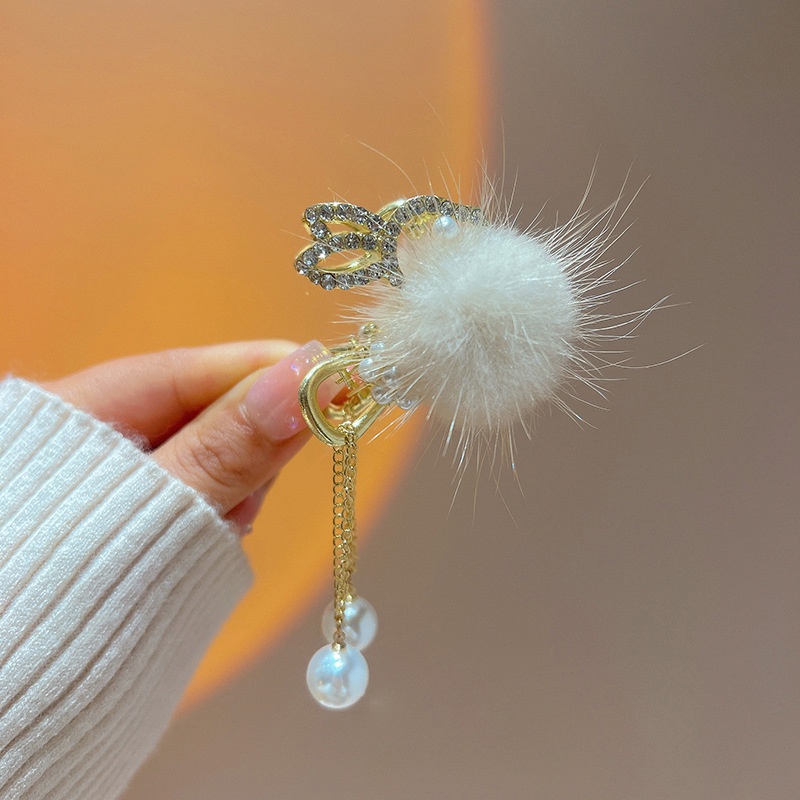 Kẹp Tóc Đính Lông Thỏ Tua Rua Cao Cố Định Tóc Đuôi Ngựa Chống Rối Mùa Thu Và Mùa Đông Mới