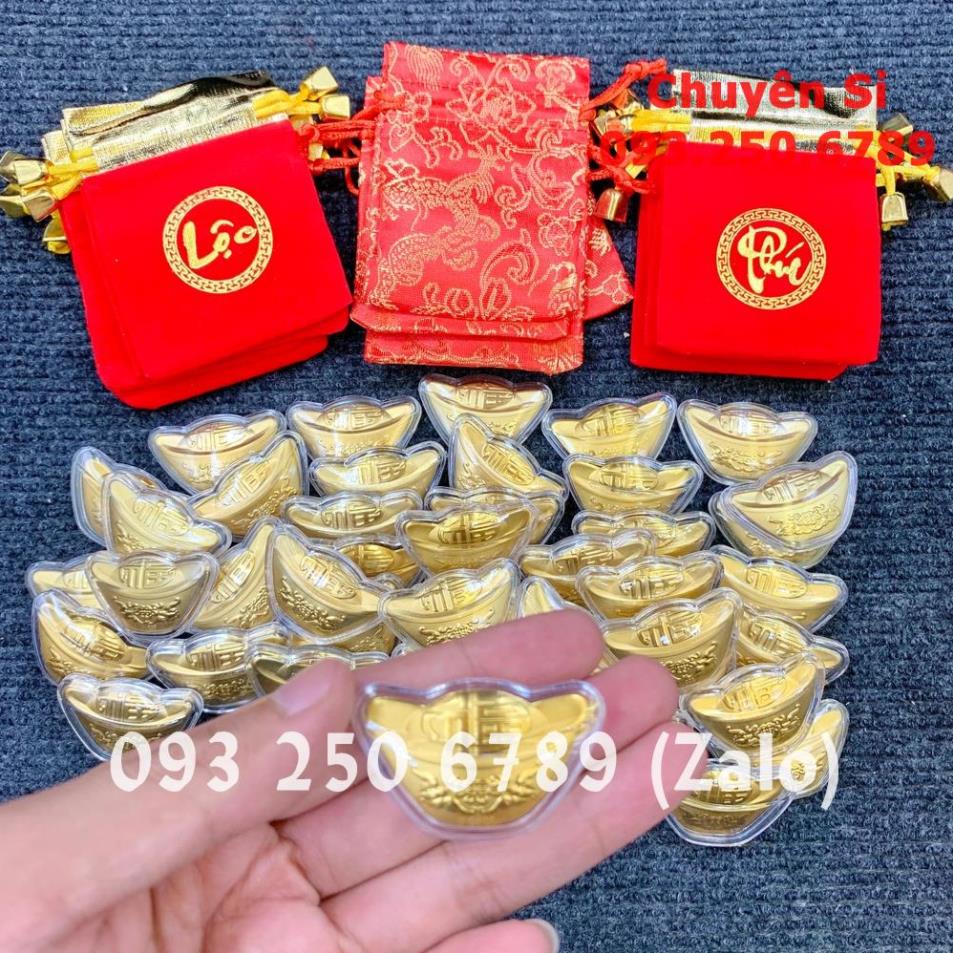 [HỎA TỐC] Combo 100 Thỏi Vàng Tài Lộc kèm Túi Nhung Phúc Lộc may mắn, trưng bày biếu tặng, lì xì độc đáo , Quà Tết