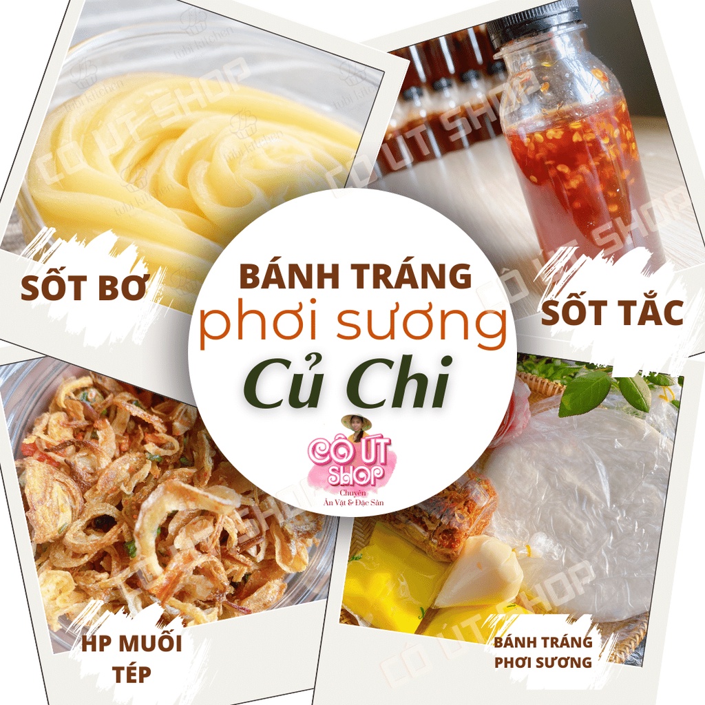 Bánh tráng phơi sương combo HÀNH PHI NGUYÊN BẢN - 300gr BTPS, Hành Phi muối chay size M, 200gr Bơ