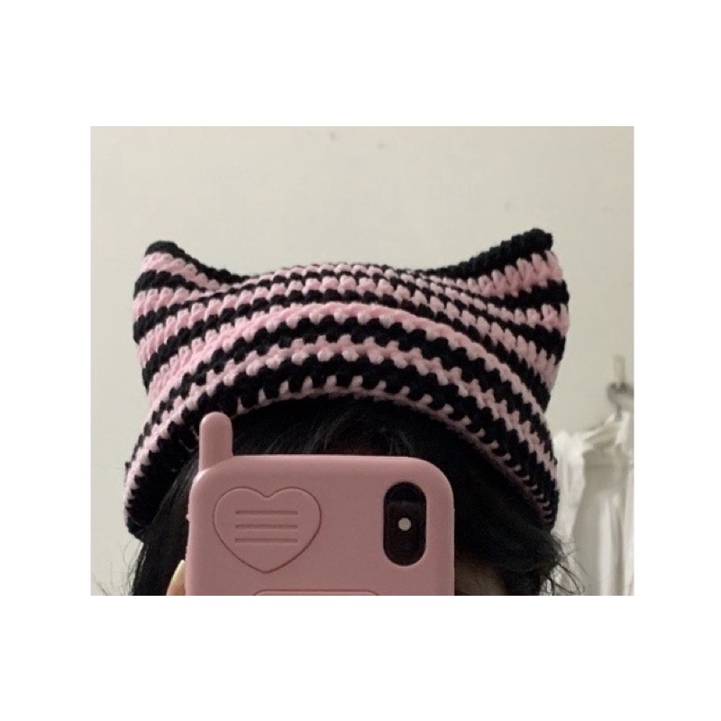 Mũ cat beanie - mũ len crochet tai mèo