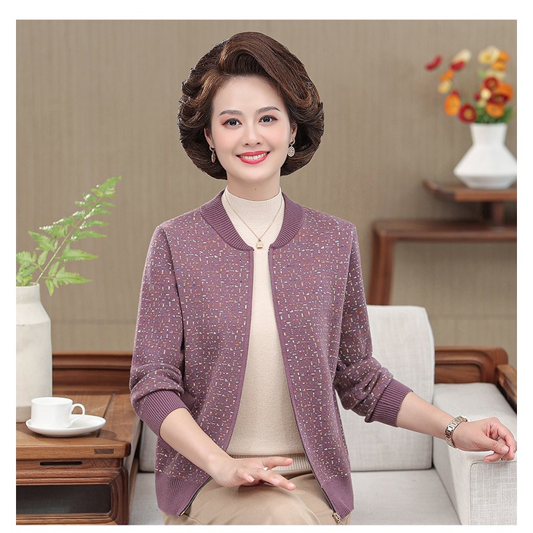 ( có ảnh thật)Áo khoác trung niên chất liệu len cao cấp, áo khoác có khoá kéo và thêu hoa cho tuổi trung niên
