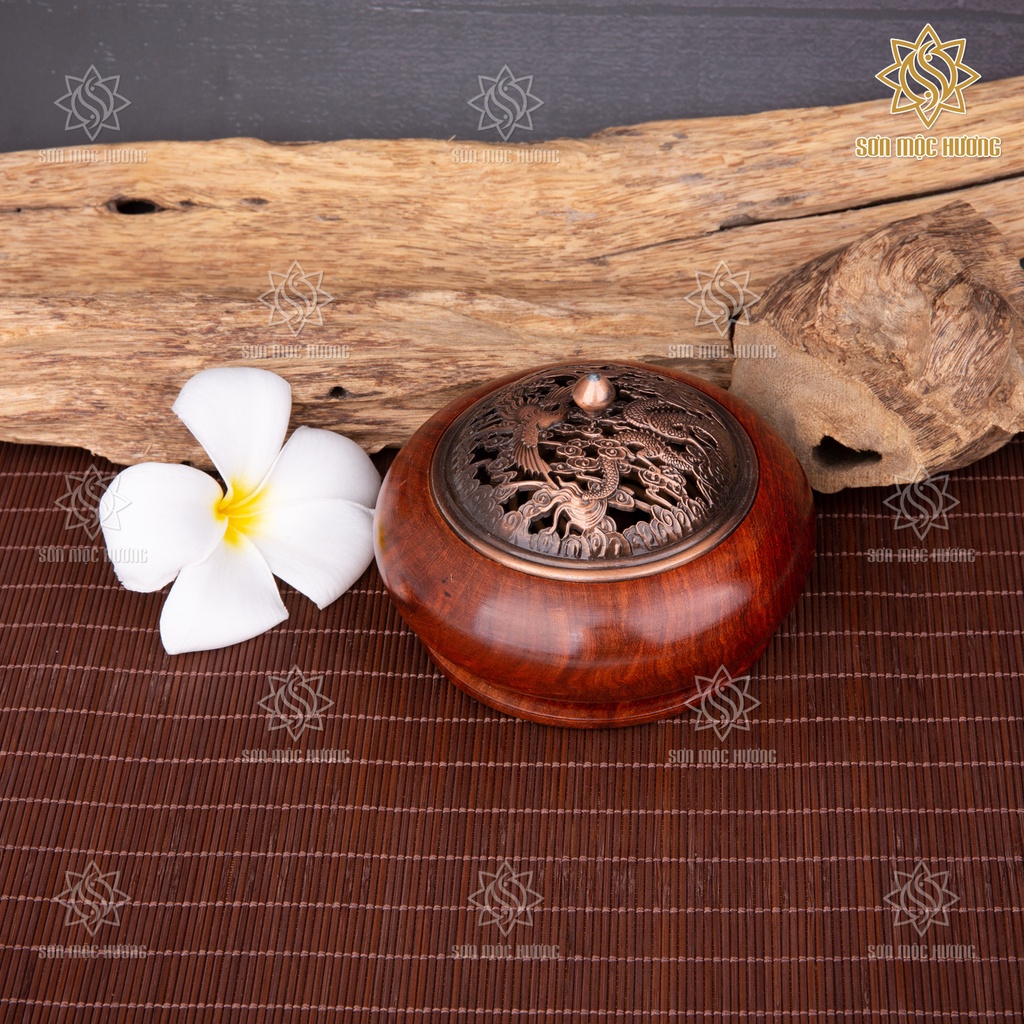 Lư xông đốt trầm gỗ hương Sơn Mộc Hương đồ thờ cúng phong thủy đốt nhang nụ khoanh dăm bột