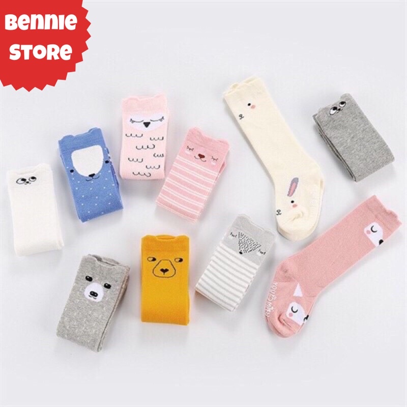 Tất cổ dài chống trượt, Vớ dài cotton co giãn cho bé gái