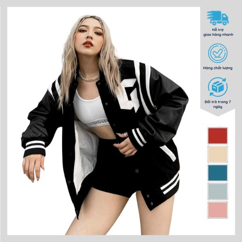 Áo khoác nhung tăm bomber nam nữ from rộng chữ G phối viền couple kiểu dáng teen hot trend 2023 freesize < 70kg K034