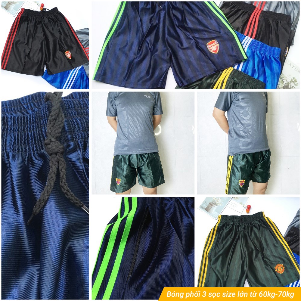 Quần short đùi ngắn nam thun bóng phối 3 sọc size lớn từ 70kg-75kg chơi thể thao đá bóng - QDN18