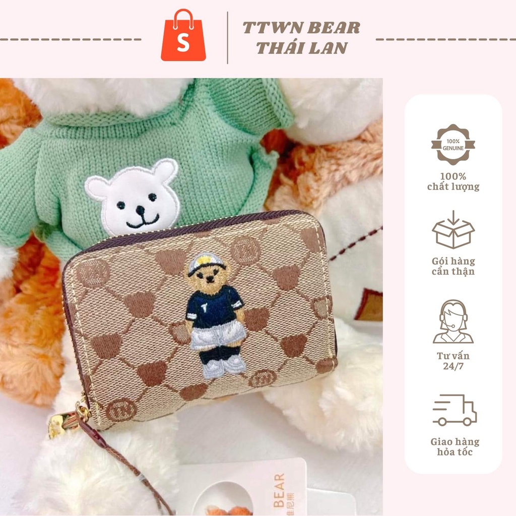 Ví đựng thẻ, bóp cầm tay chất da họa tiết gấu hàng Thái Lan cam kết chính hãng có sẵn