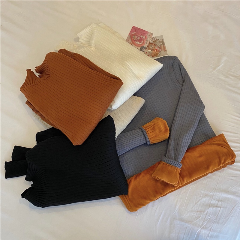 Áo Sweater Cổ Lọ Lót Lông Cừu Dày Màu Đen Phong Cách Phương Tây Thời Trang Mùa Đông Cho Nữ