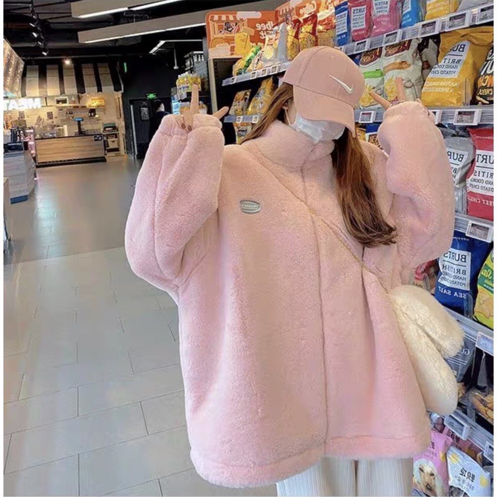 Áo khoác bông dáng rộng - Áo lông kéo khóa màu trời Áo nỉ bông hoodie hot hit 2022 D22