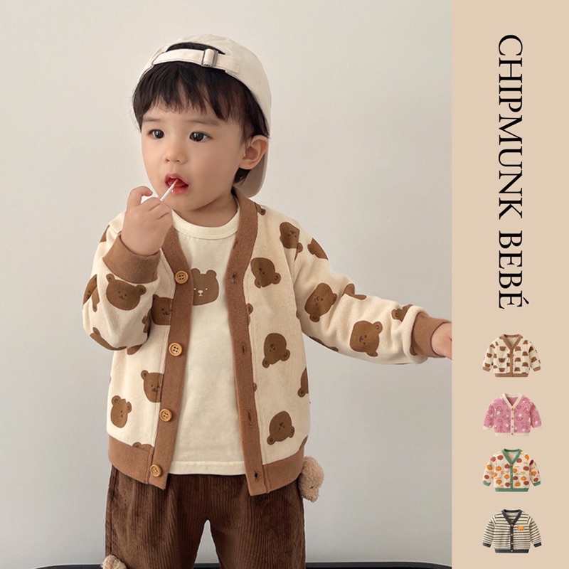 Áo khoác cardigan cho bé 6-24 tháng len mềm hoạ tiết hoạt hình cho bé trai bé gái mùa thu đông xuân. Chipmunk Bebé