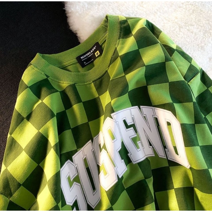 Áo Sweater Dáng Rộng Họa Tiết Sọc Caro Màu Xanh Lá Phong Cách Hippie Y2k Thời Trang Xuân Thu Cho Nữ