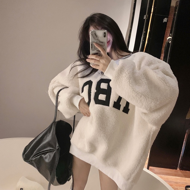 COZOK Áo sweater Tay Dài Dáng Rộng Phong Cách vintage Hàn Quốc