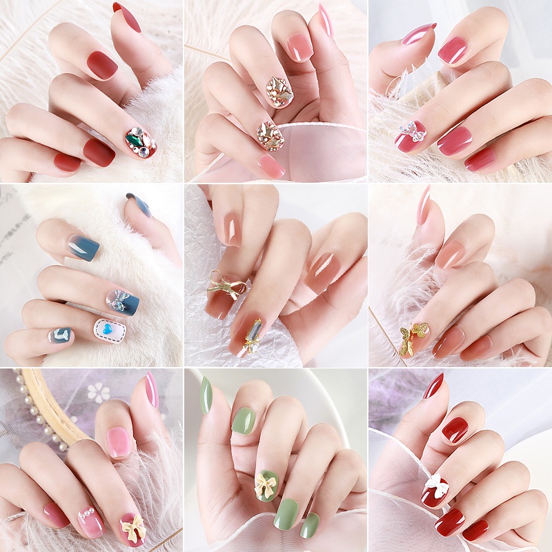 Hộp móng tay giả 24 miếng đính đá charm có thể tháo rời kèm keo nailbox FP