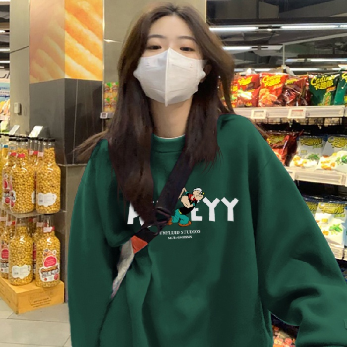 NRVP Áo len thể thao tay dài dáng rộng in họa tiết phong cách Trung Hàn thời trang 2023 dành cho nữ