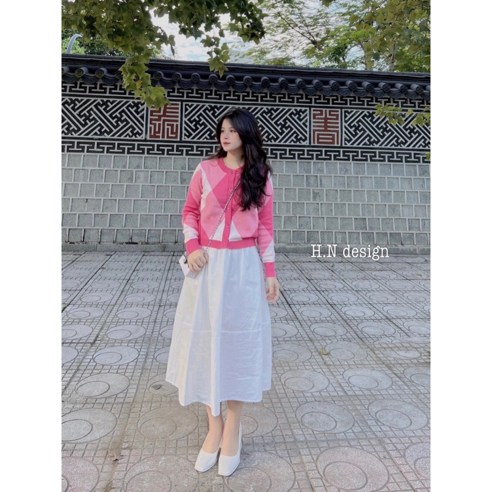 Áo Len Hồng Tiểu Thư Cổ Tròn  Dài Tay Chất Đẹp Len Tăm Quảng Châu Điệu Dự Tiệc Đám Cưới