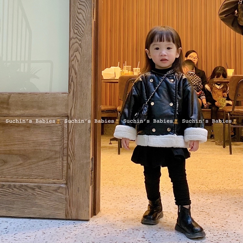 Áo khoác da lót bông ấm cho bé Suchin