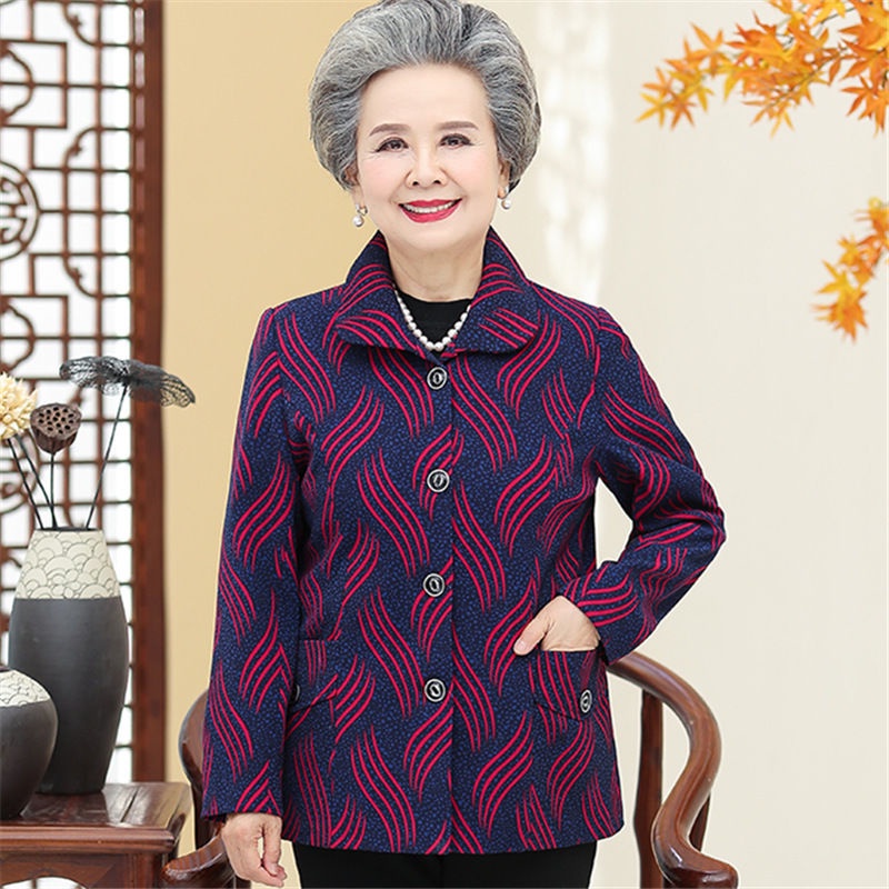 Áo Khoác Sơ Mi Tay Dài Thời Trang Xuân Thu Dành Cho Phụ Nữ Độ Tuổi Trung Niên 60-7080