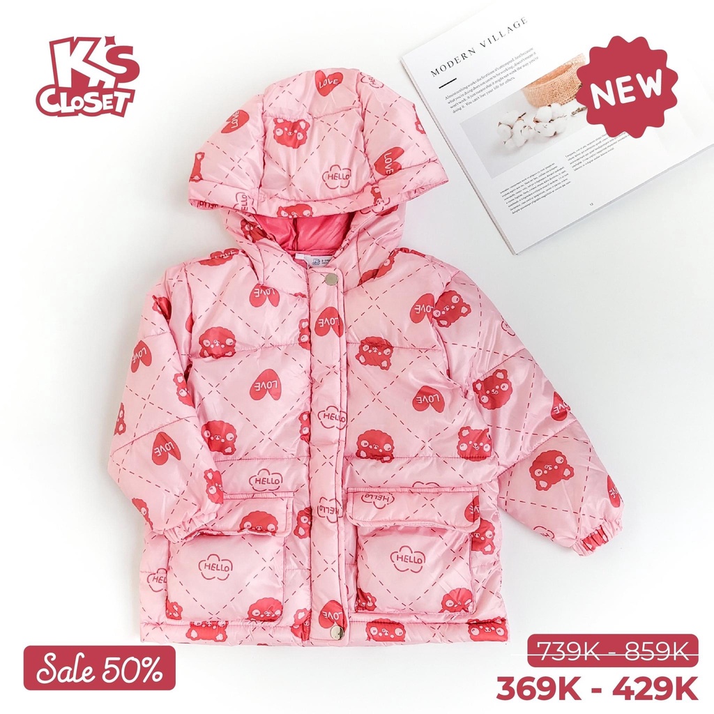 Áo Phao Dài Tay K'S CLOSET Có Mũ, In Hình Đáng Yêu Cho Bé Trai Và Bé Gái  KT248TWF