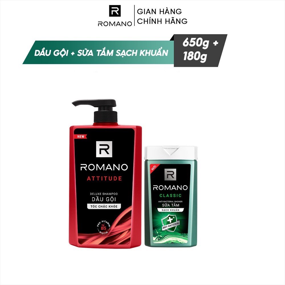 👉 MUA 1 TẶNG 1👉 Dầu gội hương nước hoa Romano 650g tặng Sữa tắm sạch khuẩn Romano CLACSSIC 150g