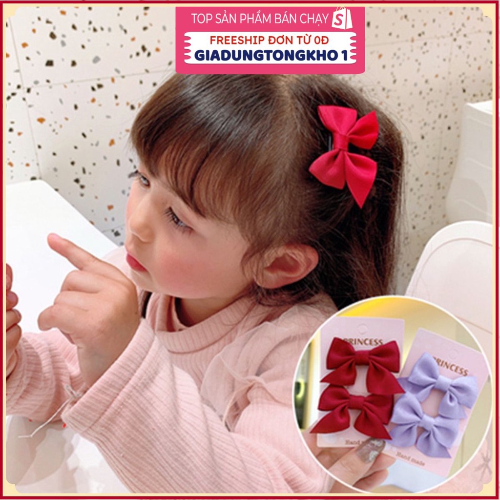(Bán Buôn Sỉ) Set 2 kẹp tóc nơ trơn cho bé gái dễ thương