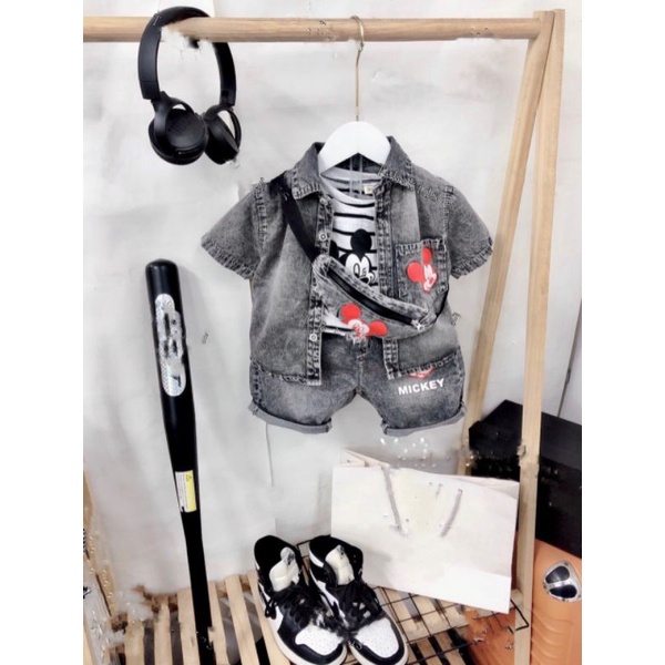 Bộ bò micky kèm túi đeo sành điệu cho bé trai