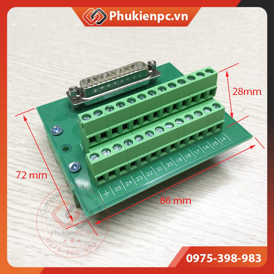 Đầu nối COM DB25 LPT Male Terminal Block vặn vít, cài thanh ray. cho máy CNC, LPT công nghiệp, Chân cắm Cáp COM DB25 Đực