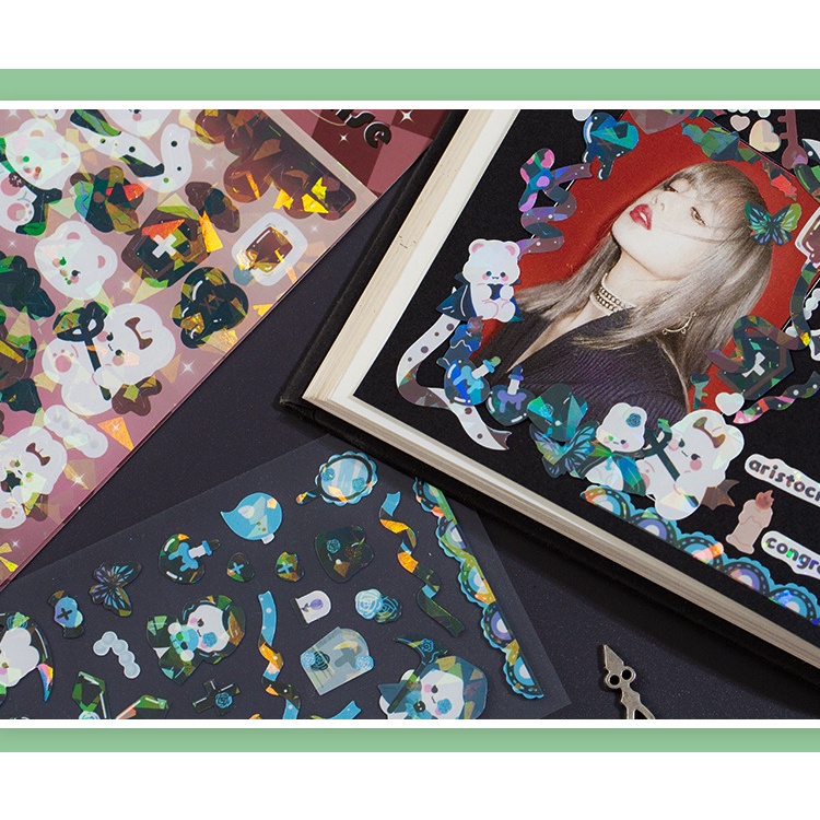 Zanmo tờ nhãn dán sticker thỏ y tá laser dễ thương decor toploader