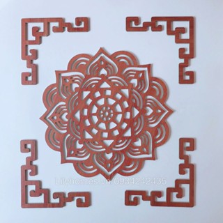 Bộ chữ Phúc, hoa sen, hoa văn trang trí bàn thờ màu đỏ cánh gián