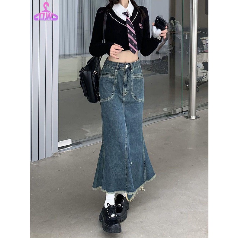 🎀chân váy dài chân váy jean dài Chân Váy Denim Đuôi Cá Lưng Cao Thời Trang Mùa Thu Phong Cách Mới Cho Nữ