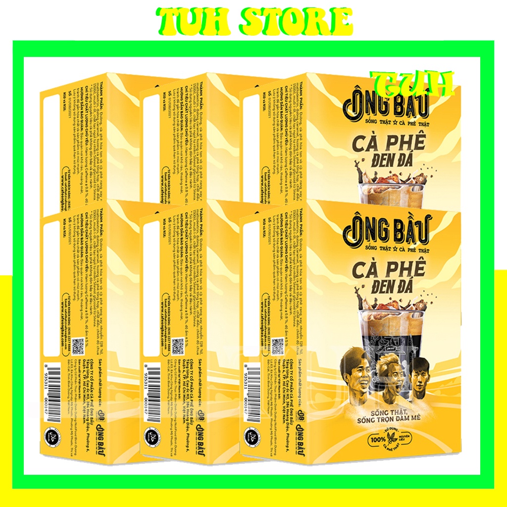 Cà Phê Đen Đá Ông Bầu Hộp Vàng 140g, 6 Hộp 10gói/1hộp, cà phê ob, ob cafe-TUH Store