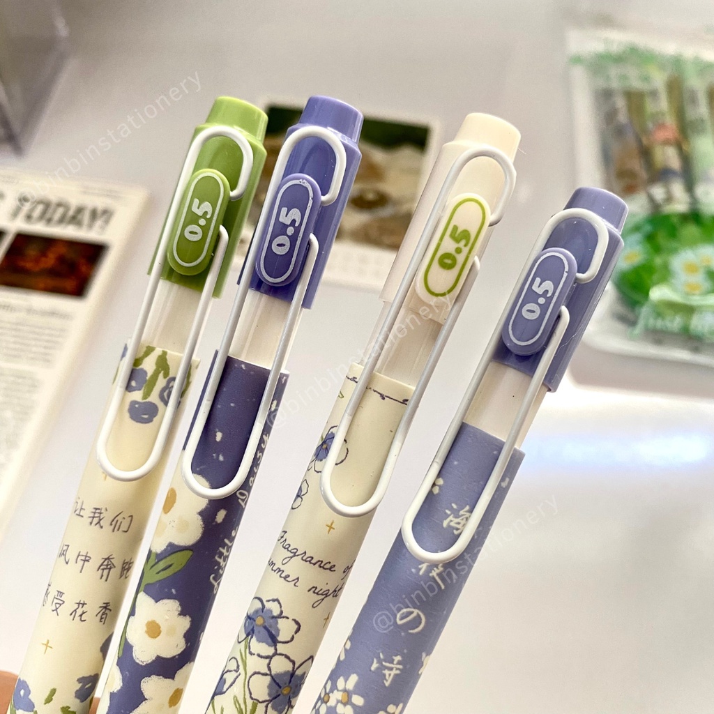 Bút gel MURA Little Daisy phong cách Nhật Bản, ngòi kim, mực đen 0.5 mm BMR-8172