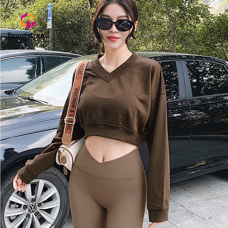 【Beautytrend】Áo Sweater Thể Thao Tay Dài Dáng Ngắn Quyến Rũ Thời Trang Cho Nữ