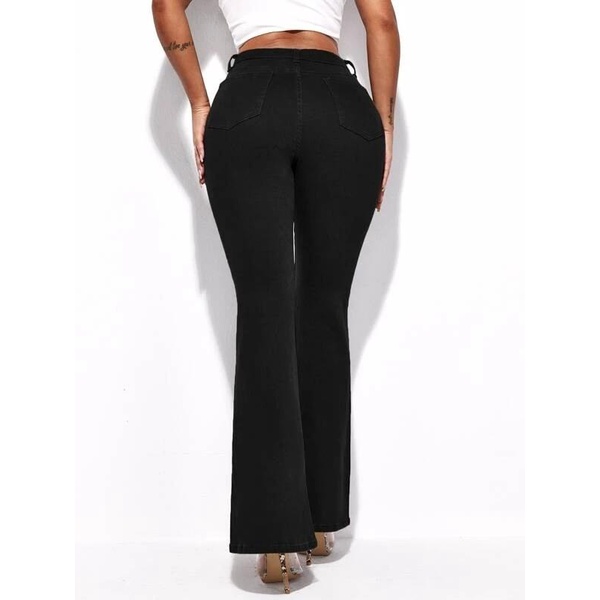 [Bigsize] Quần jean dài nữ màu đen ống bass mẫu trơn hàng co giãn mạnh từ 60-85kg