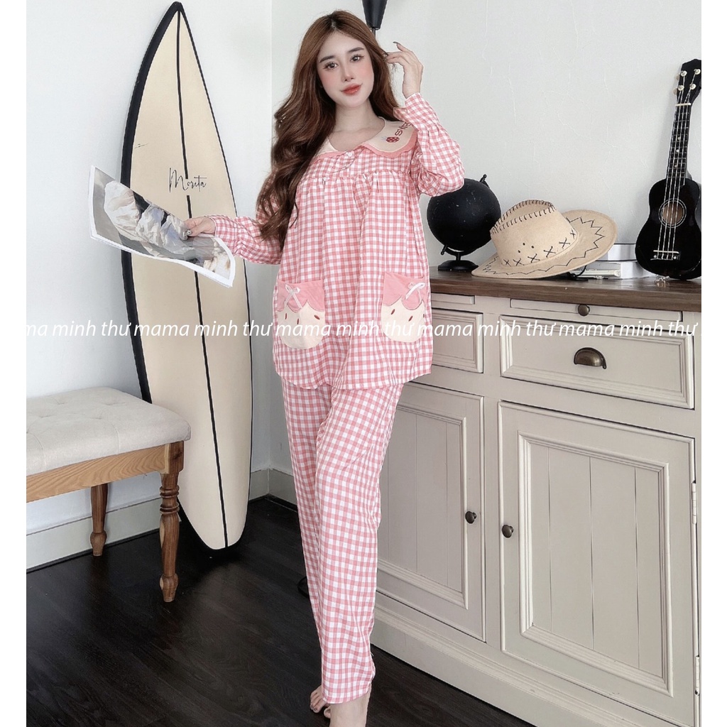 Bộ bầu - bộ sau sinh - cho con bú - 2 chức năng - chất liệu ktee lanh ( Túi Thêu Qủa Dâu WEET-Dài )