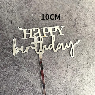 Topper mica hpbd chữ happy in + sao bạc