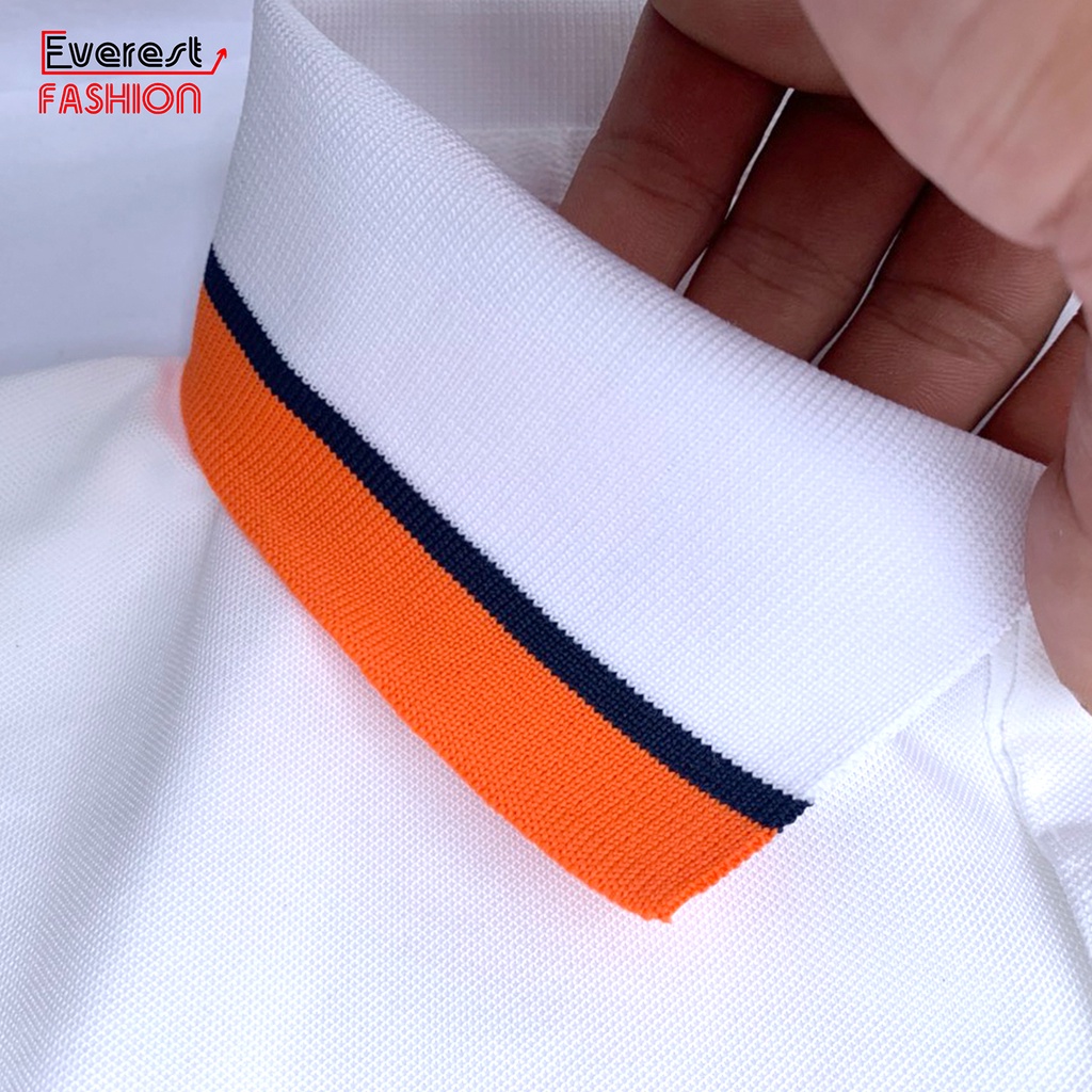 Áo Thun Nữ Polo Trơn Màu Trắng Phối Bọ Sọc Cam To C M Andromeda fashion Vải Cá Sấu Phom Xuông Dùng Cho Cả Nam
