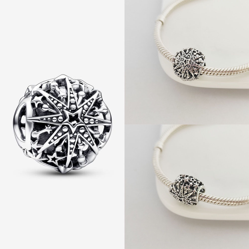 PANDORA Khuyên Tai Hoa Tuyết Lấp Lánh Mạ Bạc