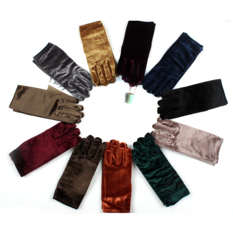 1 Đôi Găng Tay Nhung Mềm Mại Màu Trơn Giữ Ấm Thanh Lịch