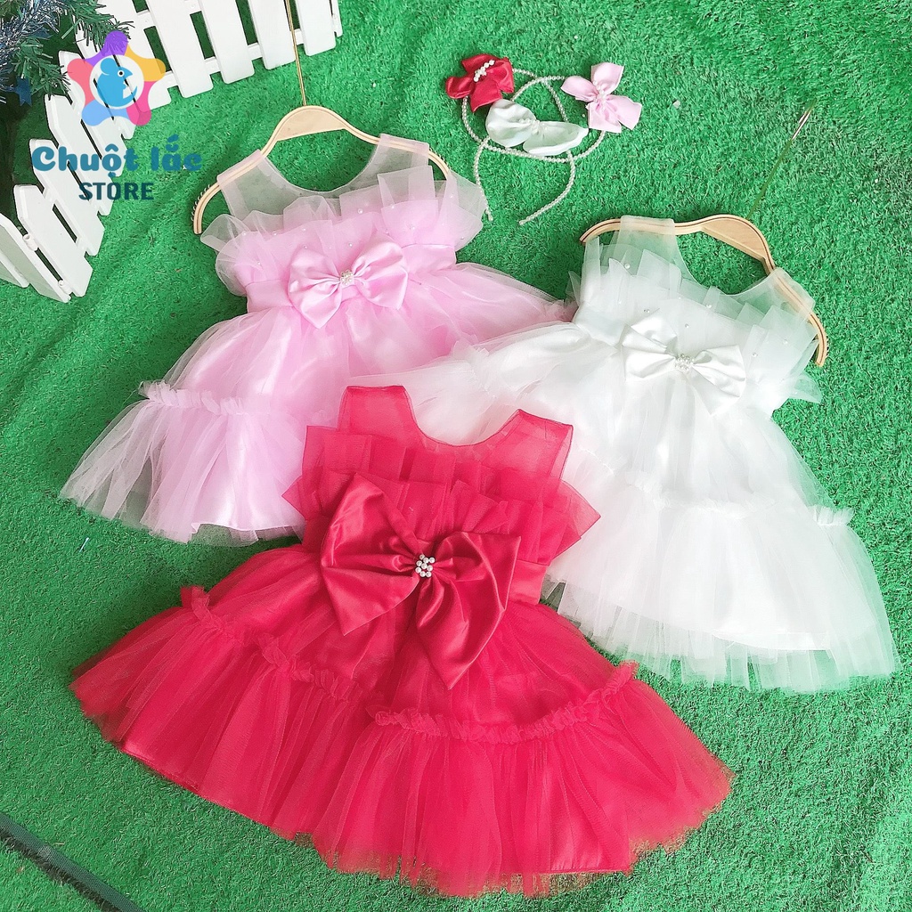 Váy công chúa cho bé gái chân váy 4 lớp kèm nơ cài 7kg đến 17kg