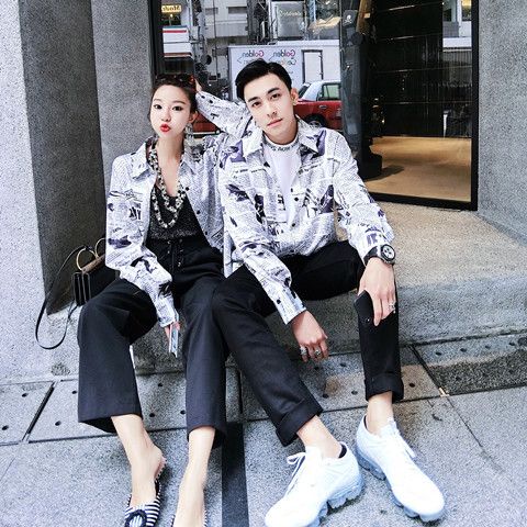 Áo Khoác Sơ Mi Tay Dài Dáng Rộng In Hình Tờ Báo Kiểu Hàn Quốc Thời Trang Cho Học Sinh