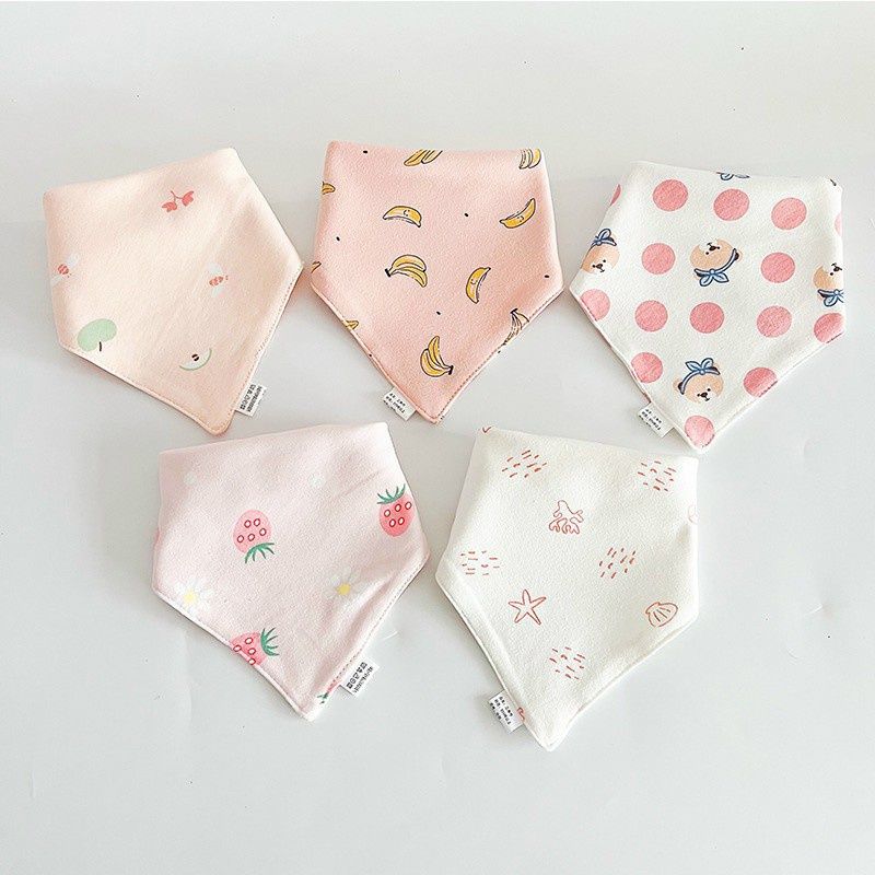 Set 5 khăn yếm tam giác/yếm dãi chống thấm cho bé 100% cotton  cao cấp BABY KING